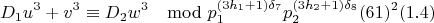 $$D_1u^3+v^3\equiv D_2w^3\mod p_1^{(3h_1+1)\delta_7}p_2^{(3h_2+1)\delta_8}(61)^2 (1.4)$$