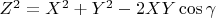 $Z^2 =X^2 +Y^2 -2XY\cos\gamma$