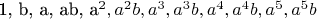 1, b, a, ab, a^2, a^2b, a^3, a^3b, a^4, a^4b, a^5, a^5b