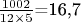 $\( \frac{1002}{12 \times 5} \)=16,7$