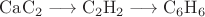 $\mathrm{CaC_2 \longrightarrow C_2H_2 \longrightarrow C_6H_6}$