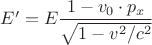 $E^\prime=E\dfrac{1-v_0\cdot p_x}{\sqrt{1-v^2/ c^2}}$