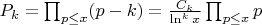 $P_k=\prod_{p\le x}(p-k)=\frac{C_k}{\ln^k  x}\prod_{p\le x}p$