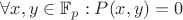 $\forall x,y \in \mathbb{F}_p: P(x,y)=0$