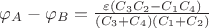$\varphi _{A}-\varphi _{B}=\frac{\varepsilon \left ( C_3C_2-C_1C_4 \right )}{\left ( C_3+C_4 \right )\left ( C_1+C_2 \right )}$