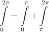 $$\int\limits_{0}^{2\pi}=\int\limits_{0}^{\pi}+\int\limits_{\pi}^{2\pi}$$