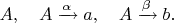 $A,\quad A\xrightarrow{\alpha}a,\quad A\xrightarrow{\beta}b.$