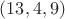 $(13, 4, 9)$