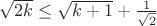 $\sqrt{2k} \le \sqrt{k+1}+\frac{1}{\sqrt{2}}$