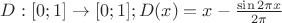 $D:[0;1] \to [0;1];D(x) = x - \frac{{\sin 2\pi x}} {{2\pi }}$