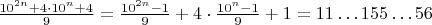 $\frac{10^{2n}+4\cdot 10^{n}+4}{9}=\frac{10^{2n}-1}{9}+4\cdot \frac{10^n-1}{9}+1=11\ldots155\ldots56$