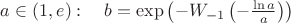 $a\in (1,e): \quad b=\exp\left(-W_{-1}\left(-\frac{\ln a}{a}\right)\right)$