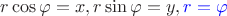 $r\cos\varphi = x, r\sin\varphi = y, {\color{blue} r = \varphi}$ $r\cos\varphi = x, r\sin\varphi = y, {\color{blue} r = \varphi}$