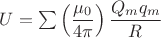 $U=\sum\left(\dfrac{\mu_0}{4\pi}\right)\dfrac{Q_m q_m}{R}$