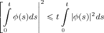 $$
\left[\int\limits_0^t \phi (s)ds \right|^2\right]\leqslant t\int\limits_0^t |\phi (s)|^2 ds
$$