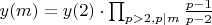 $y(m)=y(2) \cdot \prod_{p>2, p|m} \frac {p-1}{p-2}$