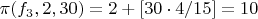 $\pi(f_3,2,30)=2+[30 \cdot 4/15]=10$