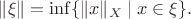 $\|\xi\|=\inf\{\|x\|_X\mid x\in\xi\}.$
