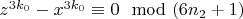 $z^{3k_0}- x^{3k_0}\equiv 0\mod (6n_2 +1)$