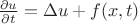 $\frac{\partial u}{\partial t} = \Delta u + f(x, t)$