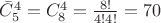$\bar{C}_5^4=C_8^4=\frac{8!}{4!4!}=70$