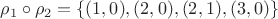 $\rho_1\circ\rho_2=\{(1,0),(2,0),(2,1),(3,0)\}$