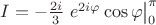 $I=-\frac{2i}3\left.{e}^{2i\varphi}\cos\varphi\right|_0^\pi$