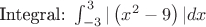 $\text{Integral:}\ \int_{-3}^{3} |\left(x^2-9\right)| dx$