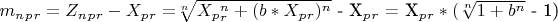 $ m_n_p_r= Z_n_p_r-X_p_r=$\sqrt[n]{X_p_r^n+(b*X_p_r)^n}$ - X_p_r$ = X_p_r*($\sqrt[n]{1+b^n}$ - 1)$  $