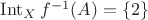 $\operatorname{Int}_Xf^{-1}(A) = \{2\}$