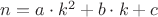 $n=a \cdot k^2 + b \cdot k + c$