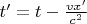 $t'= t -\tfrac{vx'}{c^2}$