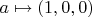 $$a\mapsto(1,0,0)$$