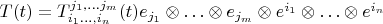 $T(t)=T_{i_1\ldots, i_n}^{j_1,\ldots j_m}(t)e_{j_1}\otimes\ldots\otimes e_{j_m}\otimes e^{i_1}\otimes\ldots\otimes e^{i_n} $