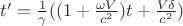 $t'=\frac1\gamma ((1+\frac{\omega V}{c^2})t+\frac{V\delta}{c^2})$