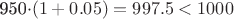 950\cdot(1+0.05)=997.5<1000