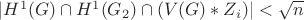 $|H^1(G)\cap H^1(G_2)\cap (V(G)*Z_i)|<\sqrt{n}$ $|H^1(G)\cap H^1(G_2)\cap (V(G)*Z_i)|<\sqrt{n}$