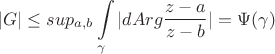 $$
|G| \le sup_{a,b}\int\limits_{\gamma}|d Arg\frac{z-a}{z-b}| = \Psi(\gamma)
$$