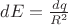 $dE = \frac{{dq}}{{{R^2}}}$