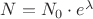 ${N}={N}_{0}\cdot{e}^{\lambda}$