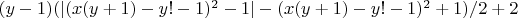 $(y-1)(|(x(y+1)-y!-1)^2-1|-(x(y+1)-y!-1)^2+1)/2+2$