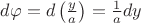$d\varphi=d\left(\frac y a\right)=\frac 1 a dy$
