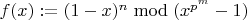 $f(x) := (1-x)^n \bmod (x^{p^m}-1)$