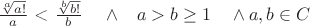 ${\frac{\sqrt[a]{a!}}{a}}$ < ${\frac{\sqrt[b]{b!}}{b}}$ \quad \wedge \quad a > b \geq 1 \quad \wedge a, b \in C