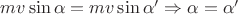 $mv\sin\alpha=mv\sin\alpha' \Rightarrow \alpha=\alpha'$