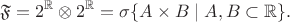$$
\mathfrak{F} = 2^{\mathbb{R}}\otimes2^{\mathbb{R}} = \sigma\{A\times B\mid A,B\subset\mathbb{R}\}.
$$