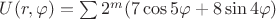 $U(r,\varphi)=\sum 2^m(7\cos5\varphi+8\sin4\varphi)$