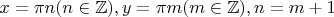 $x=\pi n (n\in \mathbb Z), y=\pi m (m\in \mathbb Z), n=m+1$