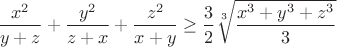 $$\dfrac{x^2}{y+z}+\dfrac{y^2}{z+x}+\dfrac{z^2}{x+y} \ge \dfrac{3}{2} \sqrt[3]{\dfrac{x^3+y^3+z^3}{3}}$$
