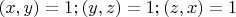 $(x,y)=1; (y,z)=1; (z,x)=1$
